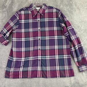 Alfred Dunner Womens Plaid Button Up Shirt Long Sleeve Purple Metallic Size 14